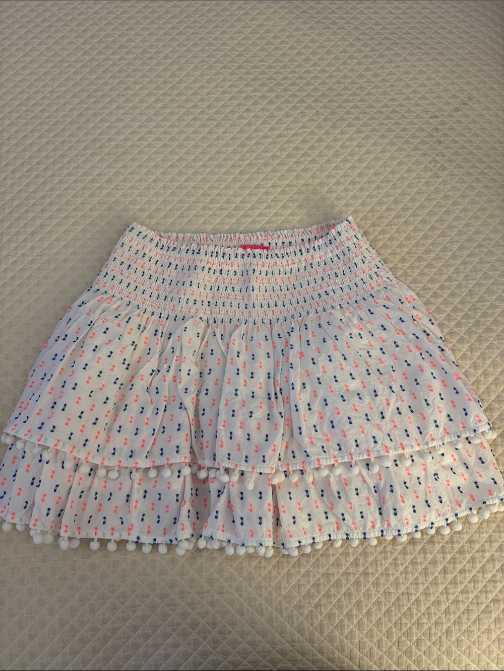 Lily Pulitzer White Tiered Pom-Pom Skirt with Orange & Blue Accent